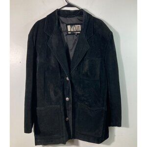 Womens 90s Winlet Suede Utility Chore Jacket Lined M Black Leather Nylon Taffeta